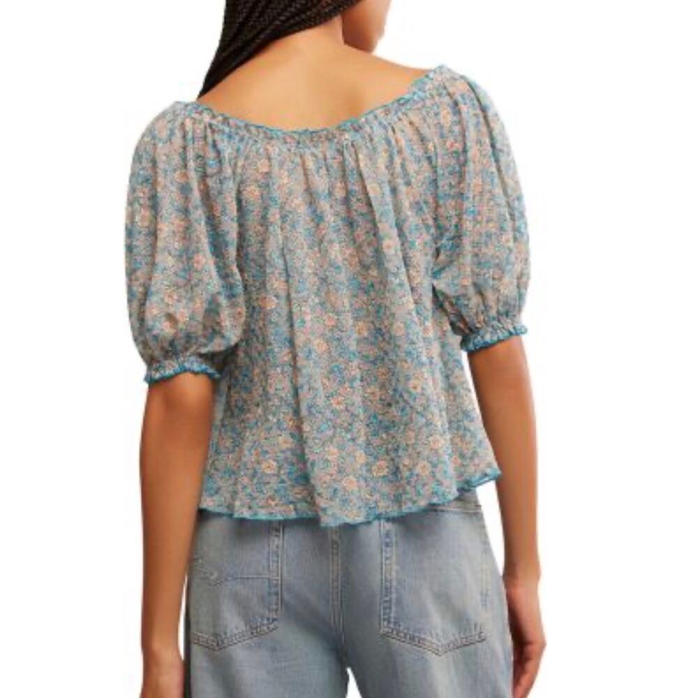 NWT FREE PEOPLE Women’s Astra Floral Print Mesh Peasant Top Medium - Picture 3 of 7